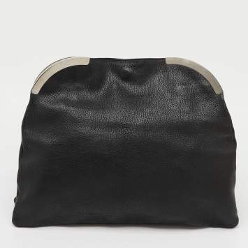 Pre Owned Marni Black Leather Oversized Foldover Frame Clutch