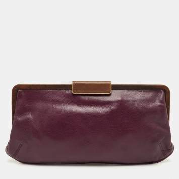 Pre Owned Marni Burgundy/Dark Brown Leather Frame Clutch