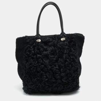 Pre Owned Marni Black Shearling and Fur Vertical Tote