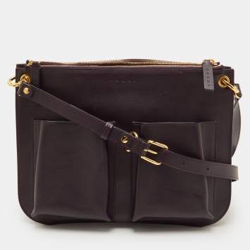مملوكة مسبقًا Marni Dark Purple Leather Top Zip Shoulder Bag