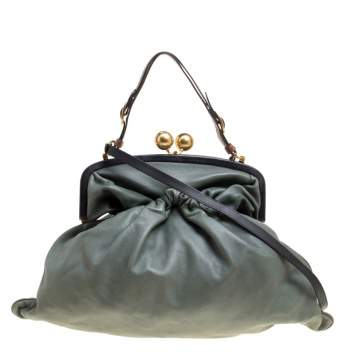 Pre Owned Marni Green Leather Kiss Lock Frame Shoulder Bag