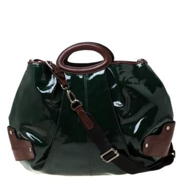 Pre Owned Marni Green/Brown Patent Leather New Balloon Hobo