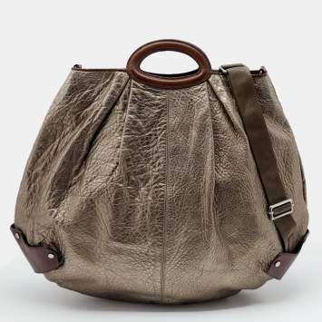 Pre Owned Marni Metallic Grey/Dark Brown Leather Balloon Hobo