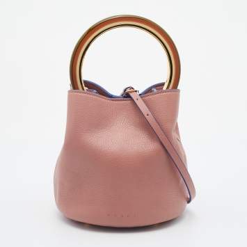 Pre Owned Marni Old Rose Leather Pannier Top Handle Bucket Bag