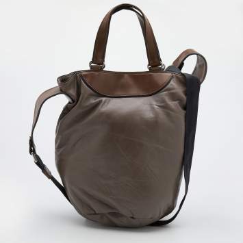 Pre Owned Marni Grey/Brown Leather Bucket Bag