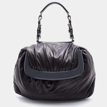 Pre Owned Marni Dark Brown/Black Leather Kiss Lock Satchel