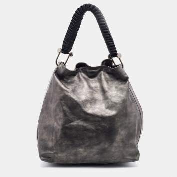 Pre Owned Marni Metallic Silver/Brown Leather Hobo