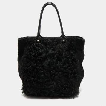 Pre Owned Marni Black Shearling Fur Tote 
