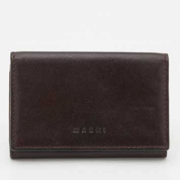 Pre Owned Marni Dark Brown Leather Card Holder