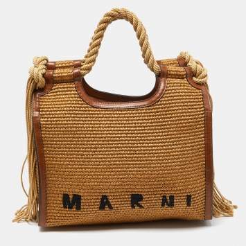 Pre Owned Marni Beige/Brown Raffia and Leather Tote 