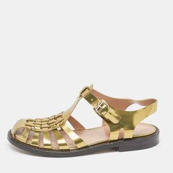 Pre Owned Marni Gold Leather Fisherman Flat Sandals Size 38.5