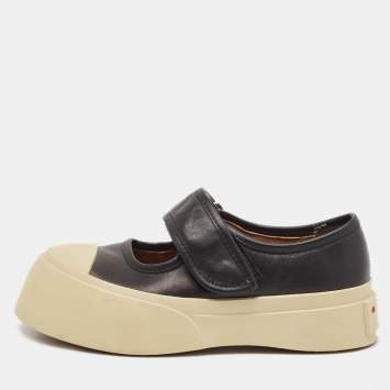 Pre Owned Marni Black/Cream Leather and Rubber Mary Jane Flats Size 36
