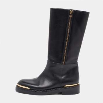 Pre Owned Marni Black Leather Zipper Calf Length Boots Size 40