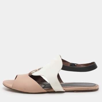 Pre Owned Marni Beige/White Leather Slingback Flat Sandals Size 40