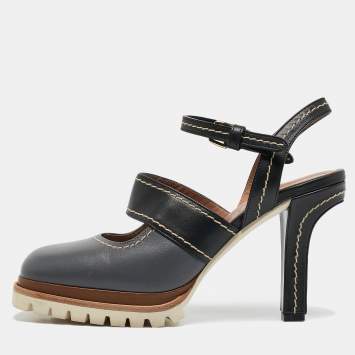 Pre Owned Marni Grey/Black Leather Mary Jane Ankle Strap Pumps Size 38