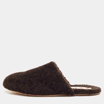 Marni Dark Brown Shearling Fur Flat Mules Size 38