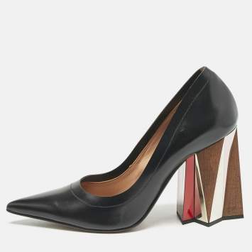 Pre Owned Marni Black  Leather Block Heel Pumps Size 41.5