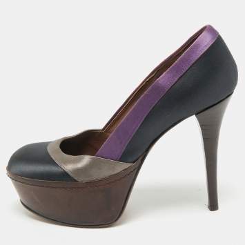 Pre Owned Marni Multicolor Satin Platform Pumps Size 36