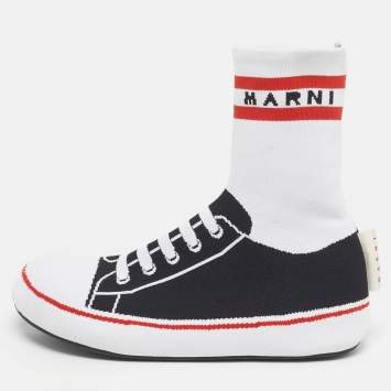 Pre Owned Marni Logo Print Socks Size 40 Black/White Knit Fabric High Slip On Sneakers