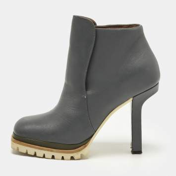 Pre Owned حذاء كاحل مارني جلد رمادي مقاس 36.5