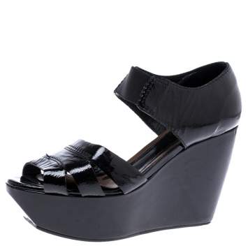 Pre Owned Marni Black Patent Leather Wedge Platform Sandals Size 37
