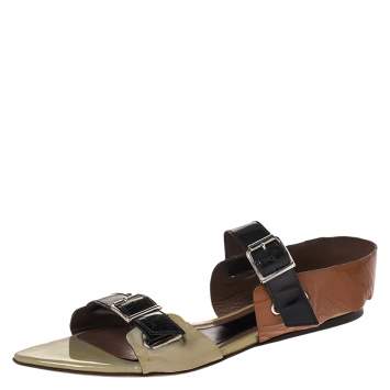 Pre Owned Marni Tricolor Patent Leather Pointed Toe Flat Sandals Size 39