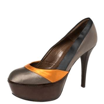 Pre Owned Marni Tri Color Satin Platform Pumps Size 38