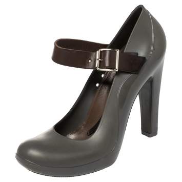 Pre Owned Marni Grey Jelly and Leather Mary Jane Pumps Size 37
