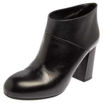 Pre Owned  Marni Black Leather Round Toe Booties Size 37