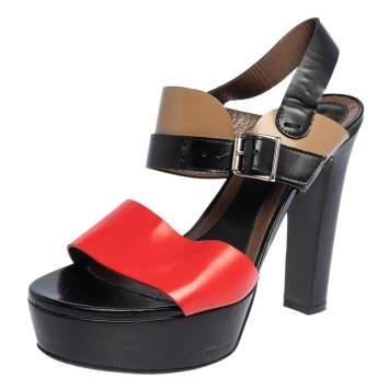 Pre Owned Marni Tricolor Leather Platform Ankle Strap Sandals Size 40