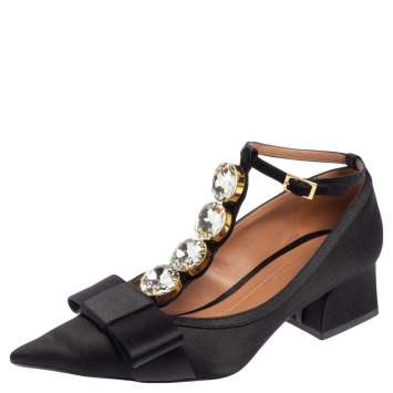 Pre Owned Marni Black Satin Embellished Block Heel Pumps Size 38