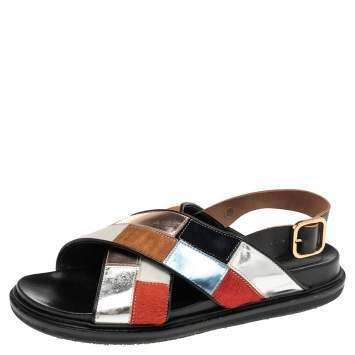 Pre Owned Marni Multicolor Calf Leather And Leather Slingback Flat Sandals Size 41