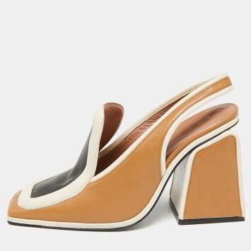 Pre Owned Marni Tri-Color Leather Square Toe Block Heel Slingback Sandals Size 37