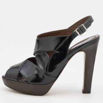 Pre Owned Marni Black Patent Leather Slingback Platform Sandals Size 37.5
