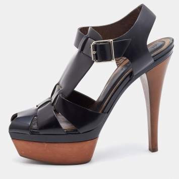 Pre Owned Marni Black Leather Caged Platform Sandals Size 37