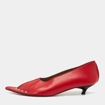 Pre Owned Marni Red/ White Leather Pointed Toe Pumps Size 35.5 