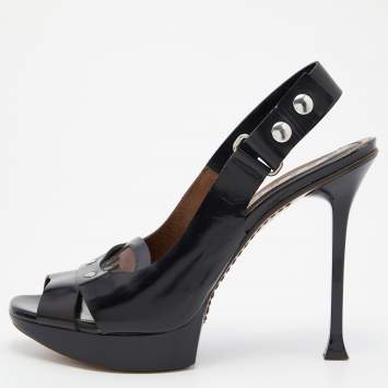 Pre Owned Marni Black Leather Peep Toe Sandals Size 40