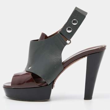 Pre Owned Marni Grey/Brown Leather Ankle Strap Platform Pumps Size 40
