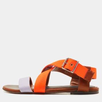 Pre Owned Marni Tricolor Canvas and Leather Flat Sandals Size 36.5