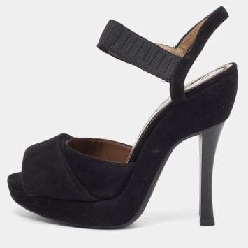 Pre Owned Marni Black Suede Platform Ankle Strap Sandals Size 36