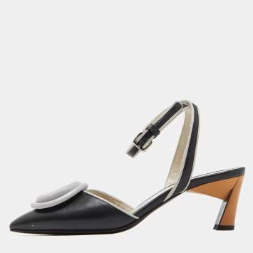 Pre Owned Marni Black/Grey Leather Ankle Strap Pumps Size 37.5