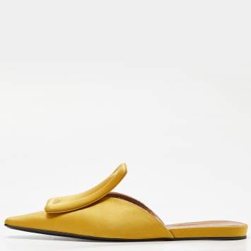 Pre Owned Marni Yellow Satin Pointed Toe Flat Mules Size 41