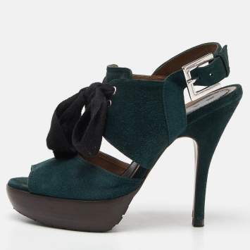 Pre Owned Marni Green Suede Peep Toe Slingback Sandals Size 36