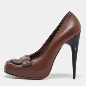 Pre Owned Marni Brown Leather Platform Square Toe Pumps Size 38