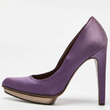 Pre Owned Marni Purple Satin Platform Pumps Size 38.5