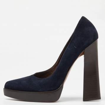 Pre Owned Marni Blue Suede Pointed Toe Platform Pumps Size 38