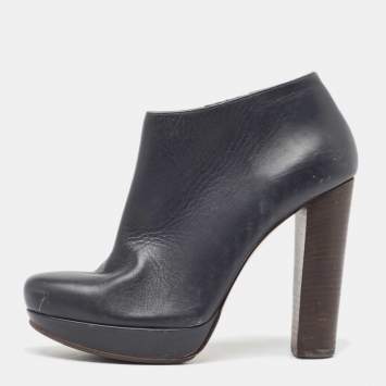 Pre Owned Marni Navy Blue Leather Ankle  Boots Size 38
