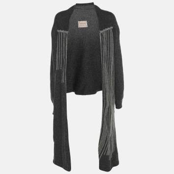 Pre Owned Martha Porter Grey Rib Knit Long Cardigan