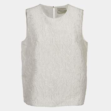 Mary Katrantzou Off-White Alphabet Jacquard Crepe Sleeveless Top L