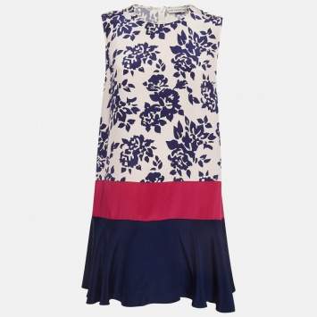 Mary Katrantzou Blue/Pink Floral Print Silk Antona Mini Dress M